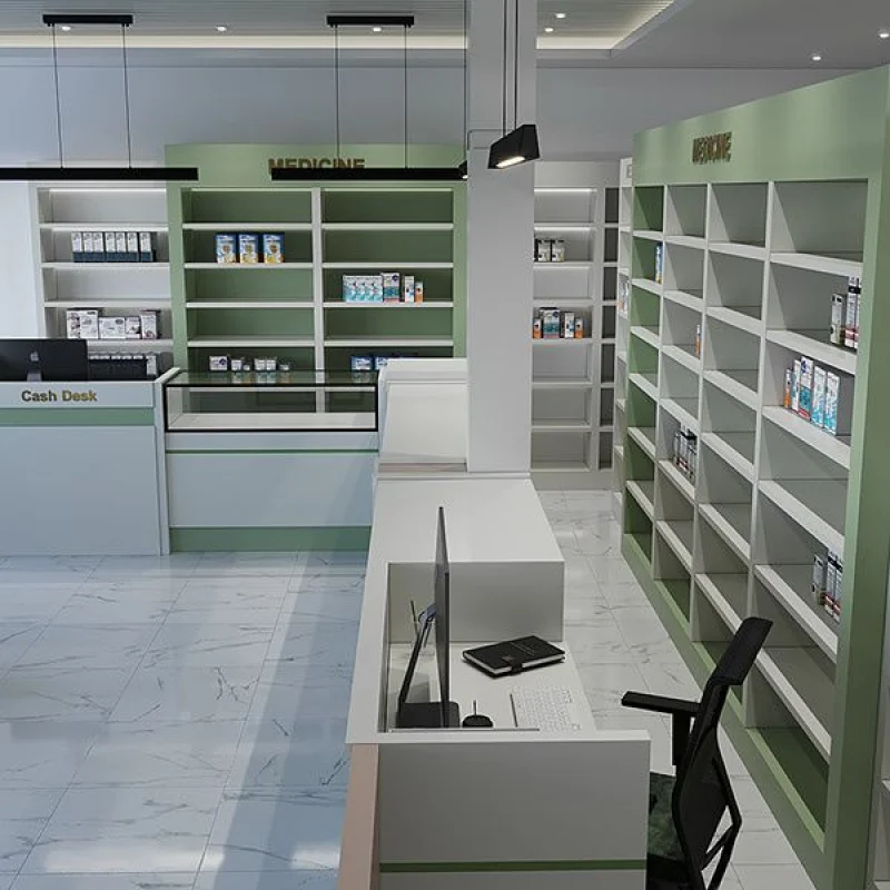 custom.Custom Modern Wooden Glass Shelf Pharmacy Shop Interior Design Medical Gondola Display Rack Pharmacy Shelving Stand