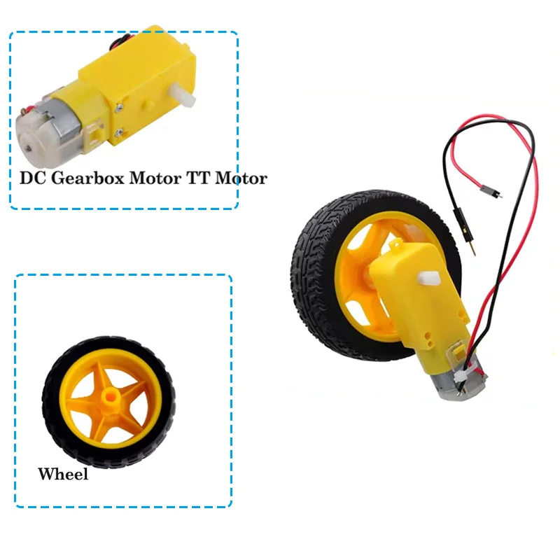 

DC Gearbox Motor TT Motor Dual Shaft 200RPM Compatible Tire+Wheel DC 3-6V Parts for Ardu Smart Car 1:48 Male Connector