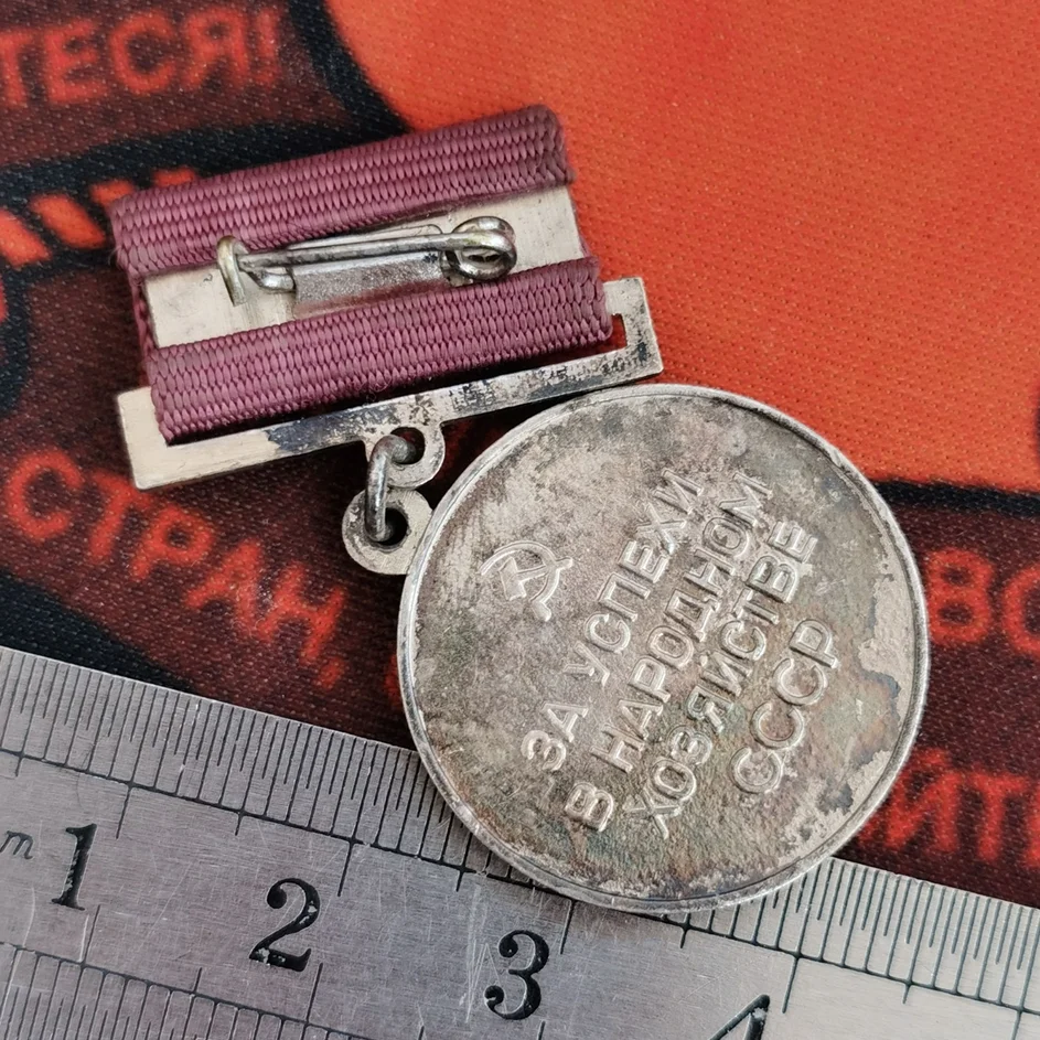 Soviet Union Economic Exhibition Participation Award Medal Silver Plating USSR CCCP Badge Original