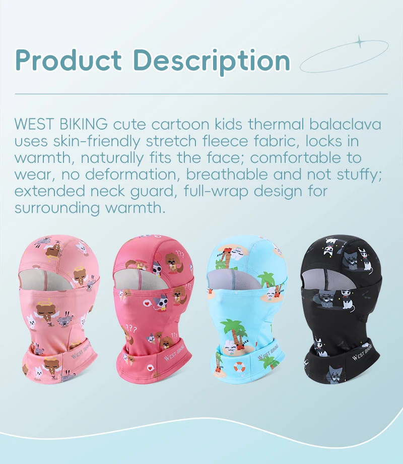 WEST BIKING Jungen Thermo-Balaclava Niedliche Cartoon-Gesichtsmaske Mädchen Winddichter Fleece-Nackenwärmer für Skifahren Radfahren Helmmütze – Detail 2