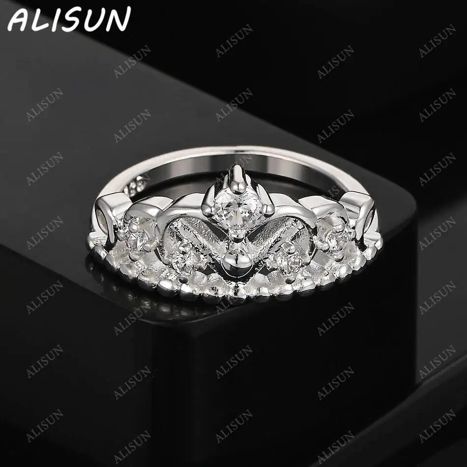 

ALISUN 925 Sterling Silver Zircon Crown Fine Ring For Women Fashion Jewelry Charm Grace Wedding Engagement Accessories