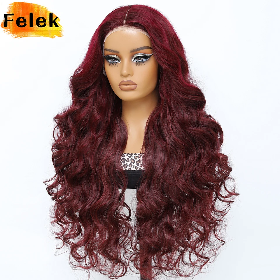 

Hand-Tied T Part Lace Wigs 28 Inch Loose Deep Wave Synthetic Highlight Lace Front Wigs Body Wave High Quality American Afro Wigs