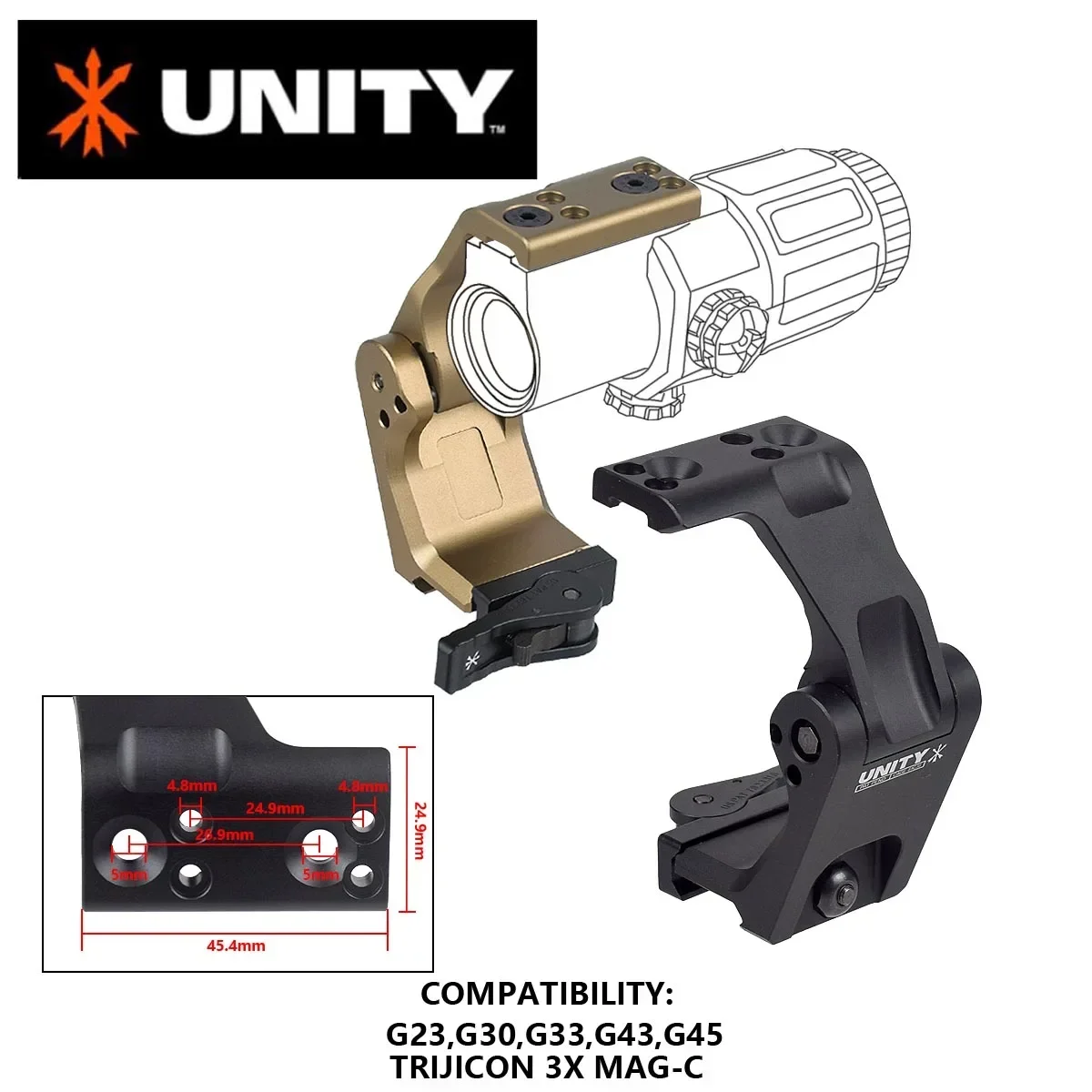 Tactical Metal UNITY LOGO FAST OMNI FTC Magnifier Mount Optic Base G23 G30 G33 G43 G45 2.26\