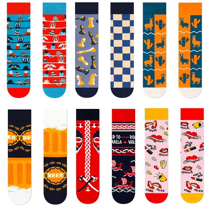 

New Design Creative Irregular AB Style Unisex Socks for Men Women Cotton Funny Crew Socks Street Fashion Socks Gift Wholesale