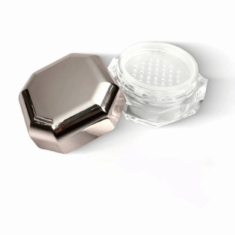 Plastic Loose Powder Case 8g Capacity Octagon Shape Cosmetic Sub Box Transparent Rose Gold Rim Makeup Container Outdoor Touch Up