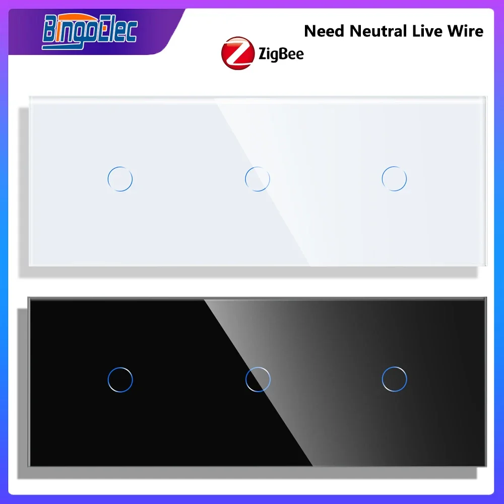 Bingoelec Zigbee Touch Switches Interruptor do Sensor de Luz de Parede Gang Interruptores de Parede de Vidro Inteligentes Alexa Google Tuya Alice App Controle