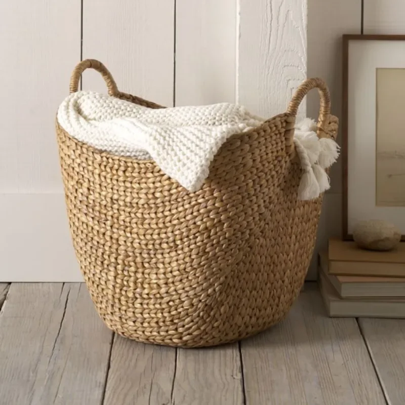 Household Large Size Laundry Basket, Natural Rattan Toy Basket, Multifunctional Storage Baskets, Convenient Handle Straw Basket