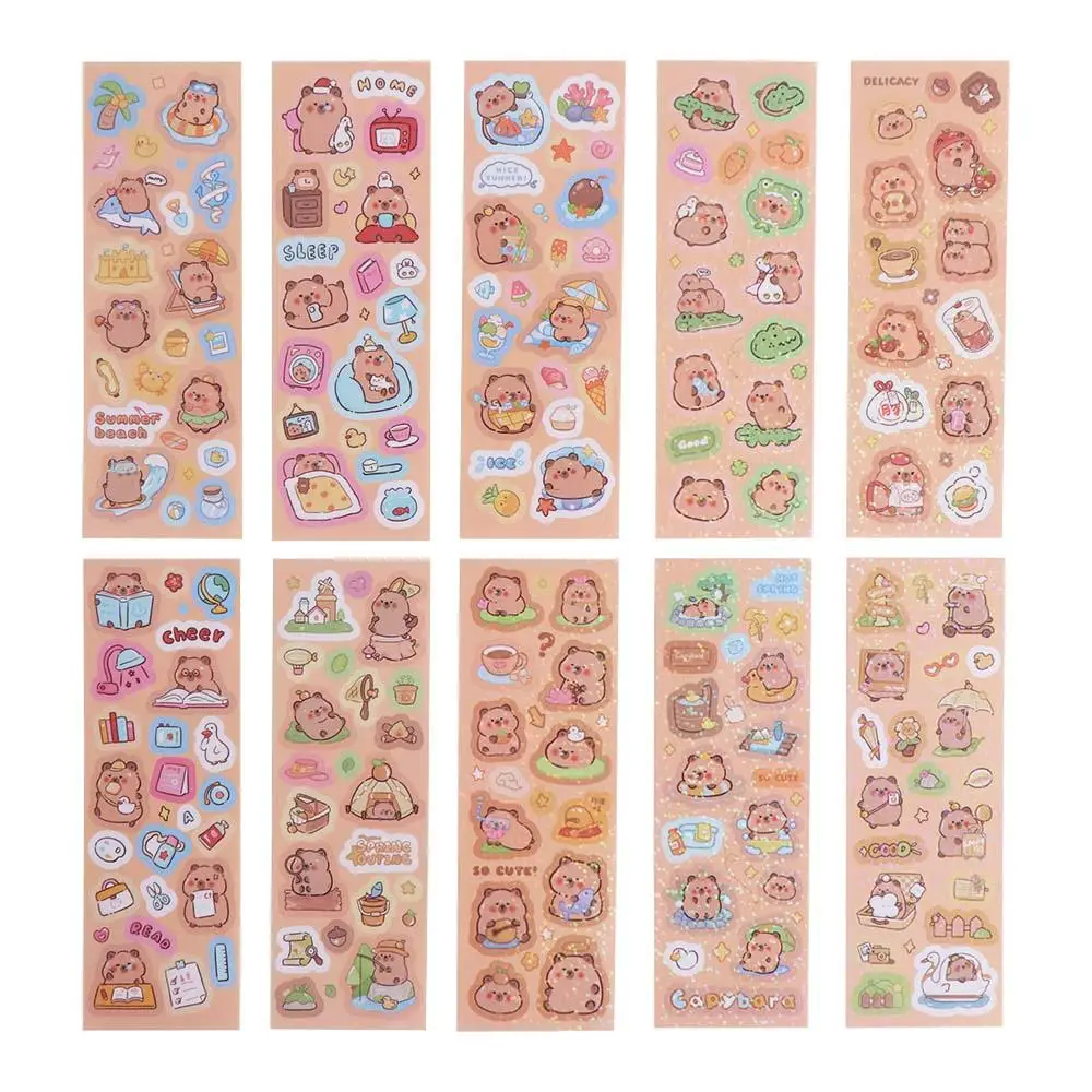10Sheets School Supplies Capybara Stickers Scrapbooking Cartoon Stickers Capybara Decoration Sticker Graffiti Decals Animal