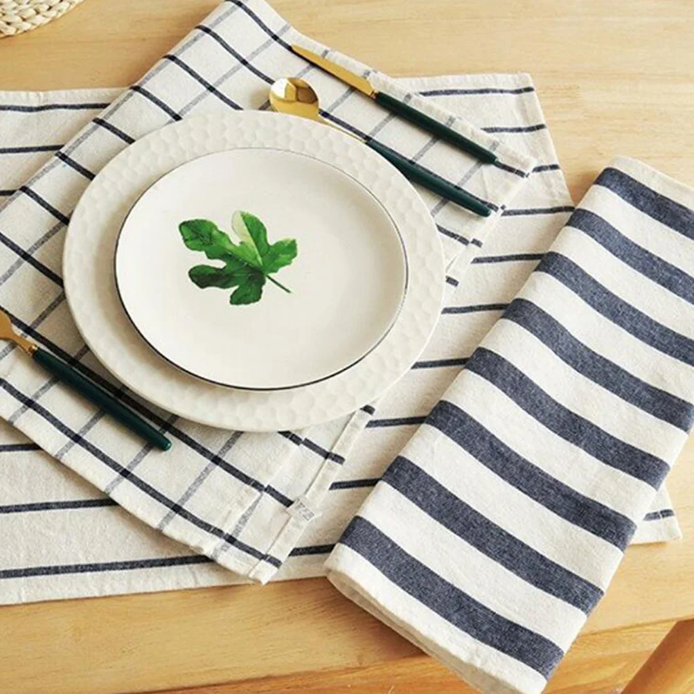 

3Pcs Soft Cotton Grid Stripe Placemats Set Heavy Duty Weave Dish Cloths for Kitchen Table Napkin Home Restaurant Hotel
