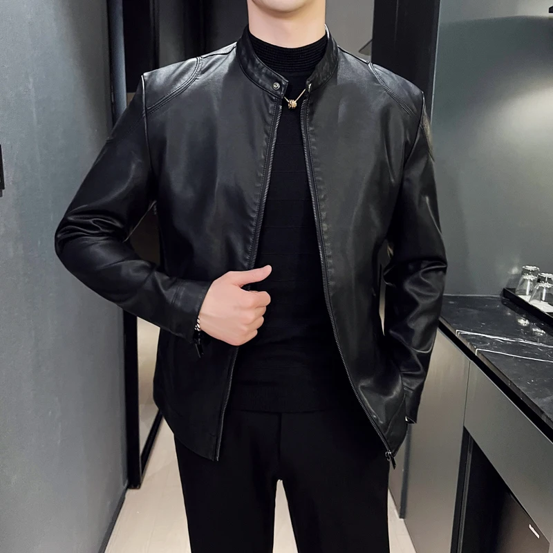 

Men Spring Autumn Thin Style Motorcycle Leather Jacket Fashion Cool Motorcycle Leather Jacket Fabric Soft Version Loose Fashion