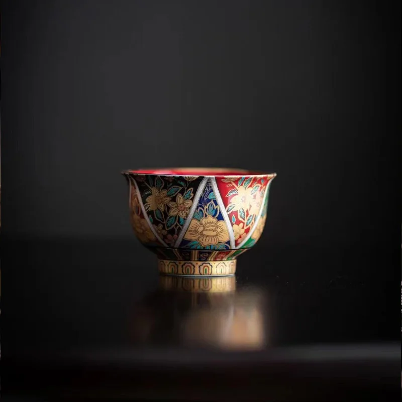

Enamel color master cup light luxury teacup worker grilled flower palace style high foot color flower tea cup tea cup