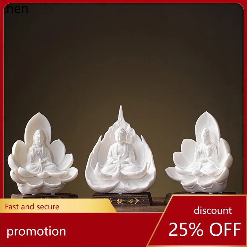 

Cz bao ping an ceramic ornaments lotus heart guanyin bodhisattva white ceramic new buddha statue western three saints statue