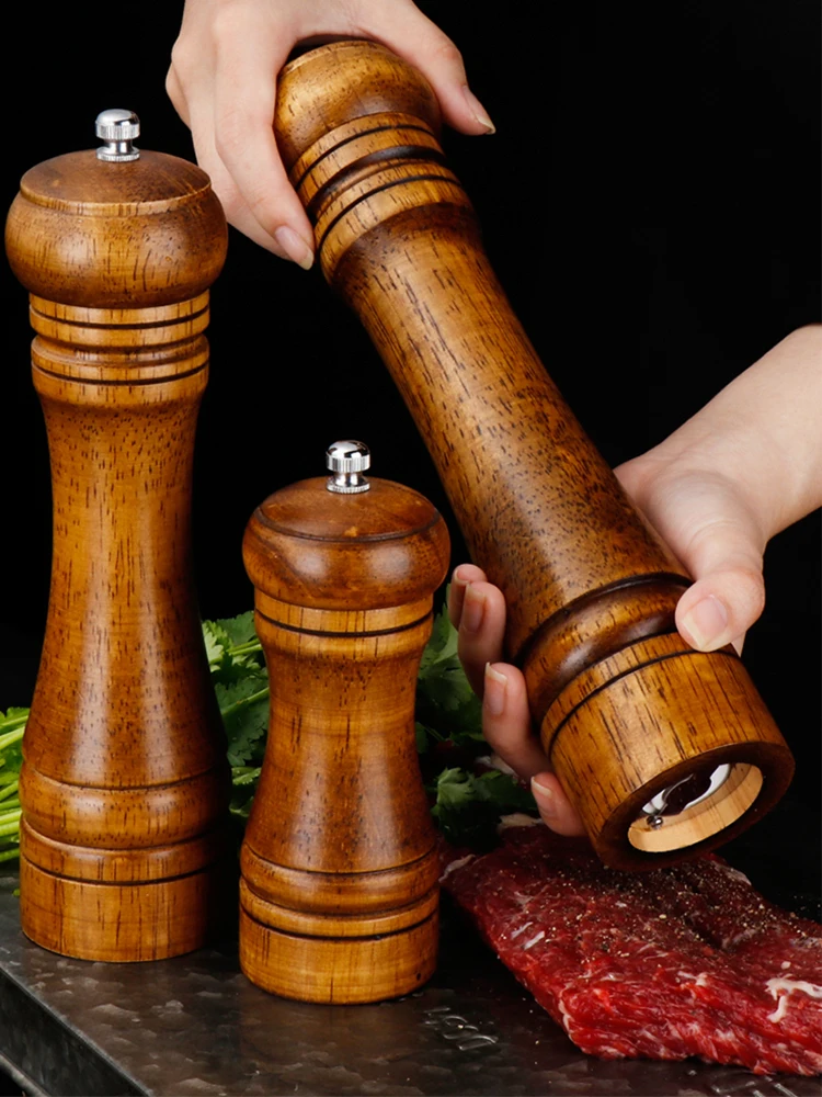 5" 8" 10"  Salt and Pepper Grinder, Solid Wood Spice Pepper Mill with Strong Adjustable Ceramic Grinder Kitchen Cooking Tools