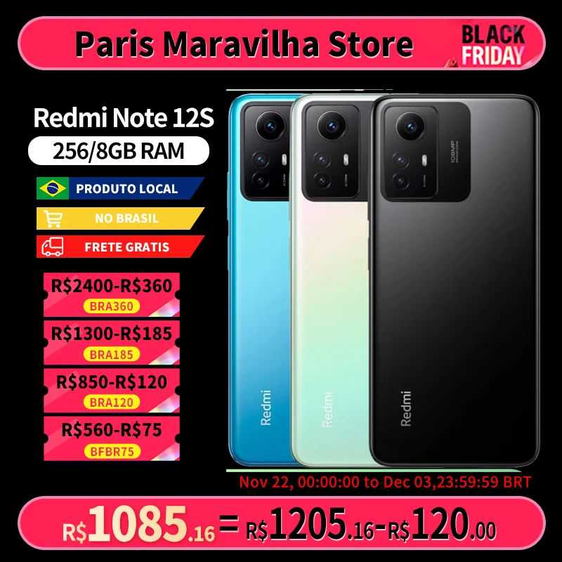 Xiaomi Redmi Note 12S 256GB / 8GB Ram Versão Global | Smartphone 4G , ROM Global , Câmera 108MP , Carregador 18W