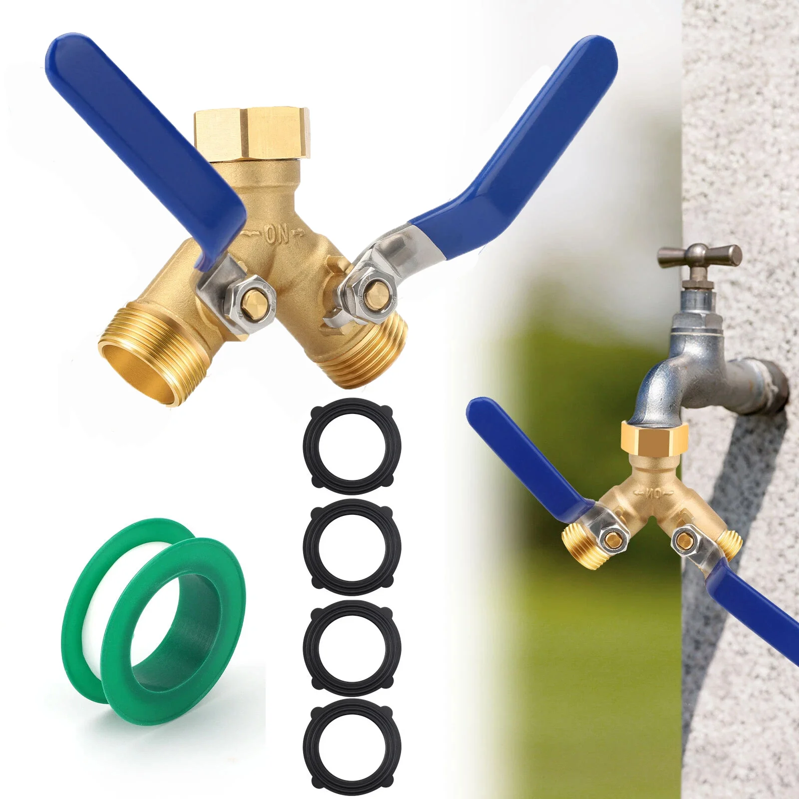 

Garden Hose Splitter 3/4 Brass Connector Splitter 2 Way Heavy Duty With Shut Off Valves For Water Spigot Garden Irrigation