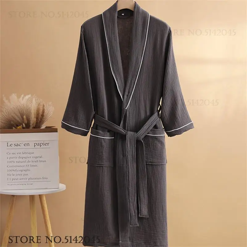 

Двухслойный хлопковый муслиновый халат для пар, 100% хлопок, приятный для кожи, дышащий, домашний халат, свободная женская ночная одежда