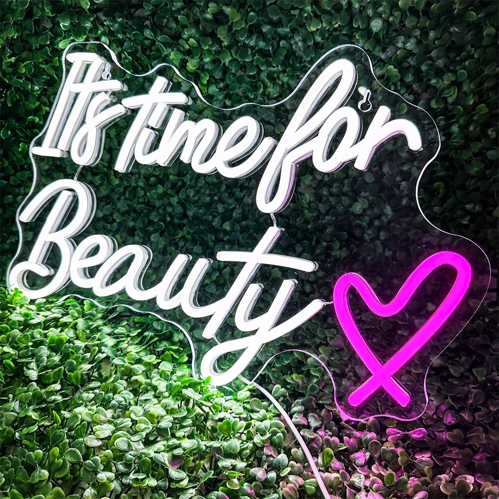 It's Time For Beauty Neon Sign For Wall Decor USB Power Art Letter Neon Lights Room Decoration Nails Hair Salon Studio Logo Lamp