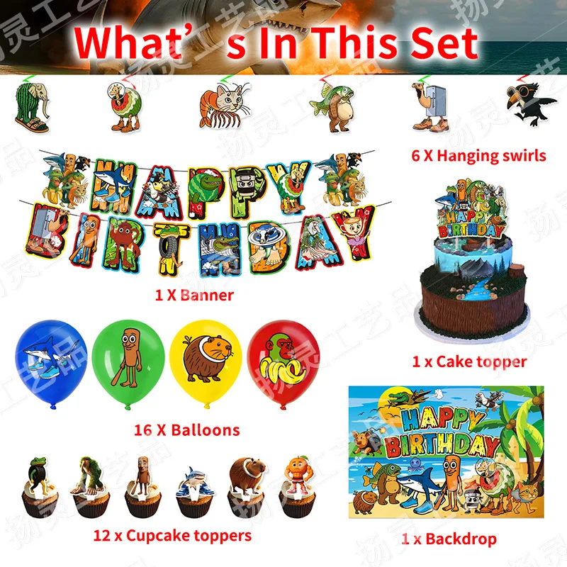 

Tung Tung Tung Balloons Sahur Tralalo Birthday Banner Party Decor Italian Brainrot Cake Topper Background Disposable Tableware