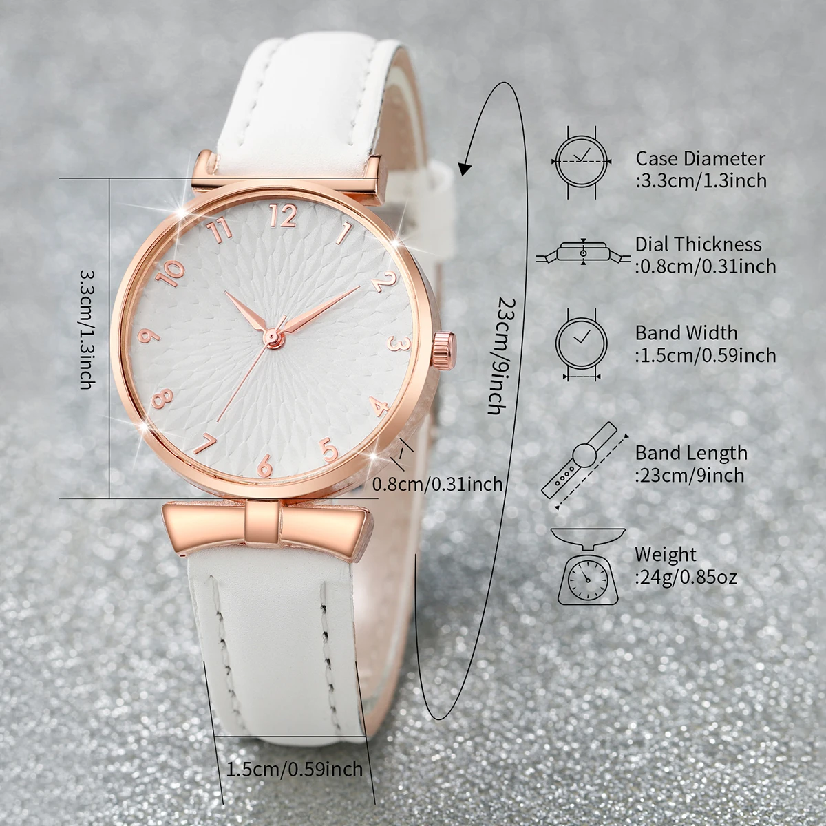 5PCS/Set Women\'s Watch Fashion Arabic Dial Quartz Watches Leather Band Wristwatches Beads Bracelets Set(Without Box)