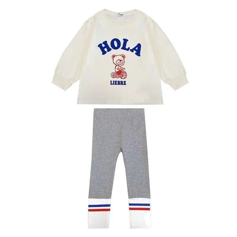 Autumn Clothes Baby Girl Cartoon Bear Sweater Top and Legging Pant Set Children Cotton Letter Pullover Sport Trousers 2pcs Suit