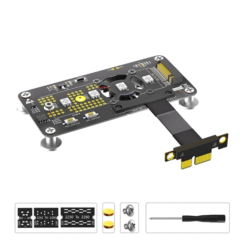 

NVME mKey to PCIE3.0 Extension Cable Expansion Board with Cooling Fan Led