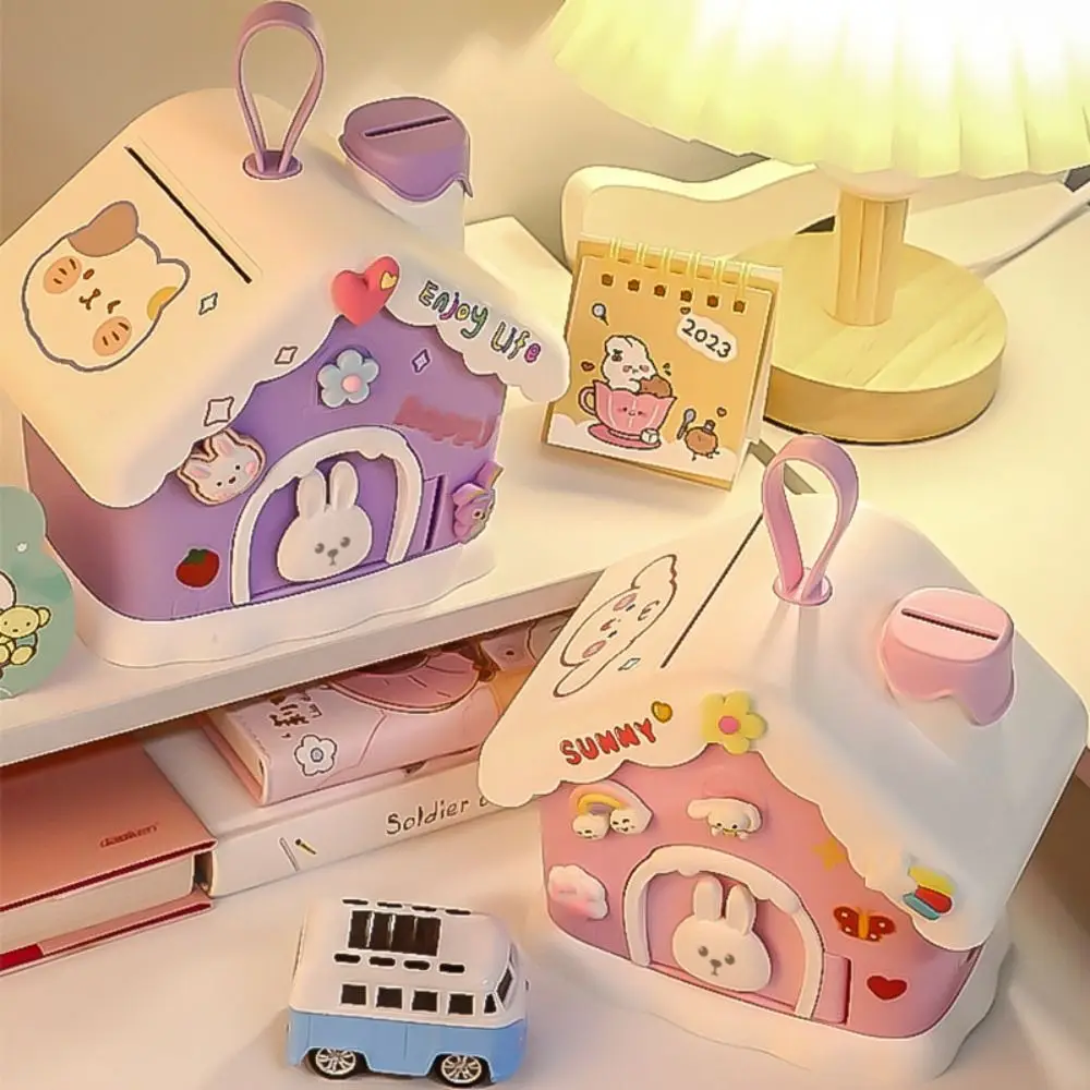 Fashion Mushroom House Money Box Plastic Key Lock Cash Box Security Portable Coin Saving Box Gift