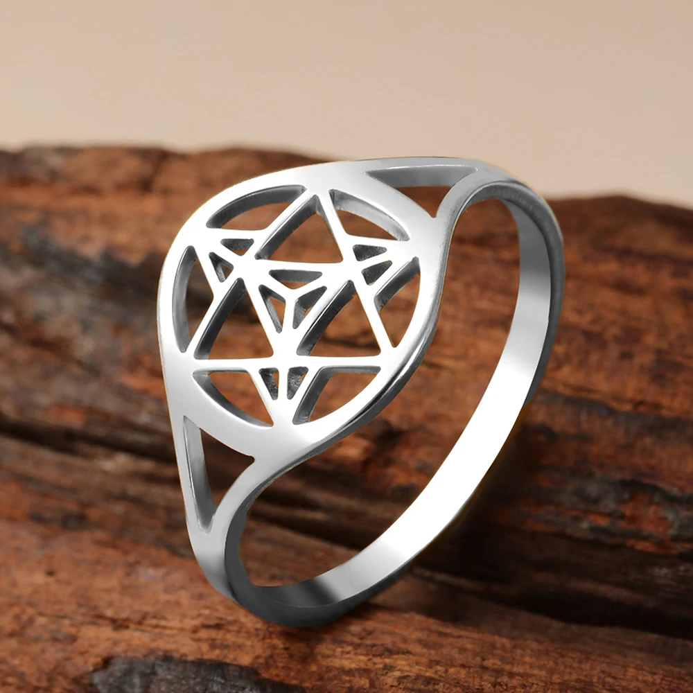 Dawapara anillo de estrella Merkaba, banda de boda de Geometría Sagrada, amuleto de protección de símbolo místico, joyería espiritual de acero inoxidable