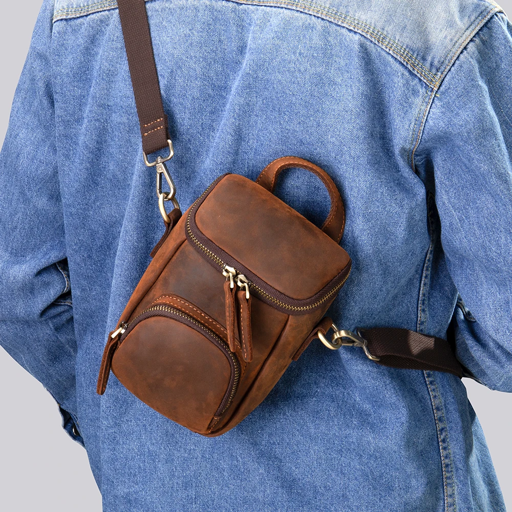 WESTAL Crazy Horse Leather Shoulder Bag for Men Sling Side Pouch Vintage Crossbody Bags Business Travel Day Pack Handbag for Man