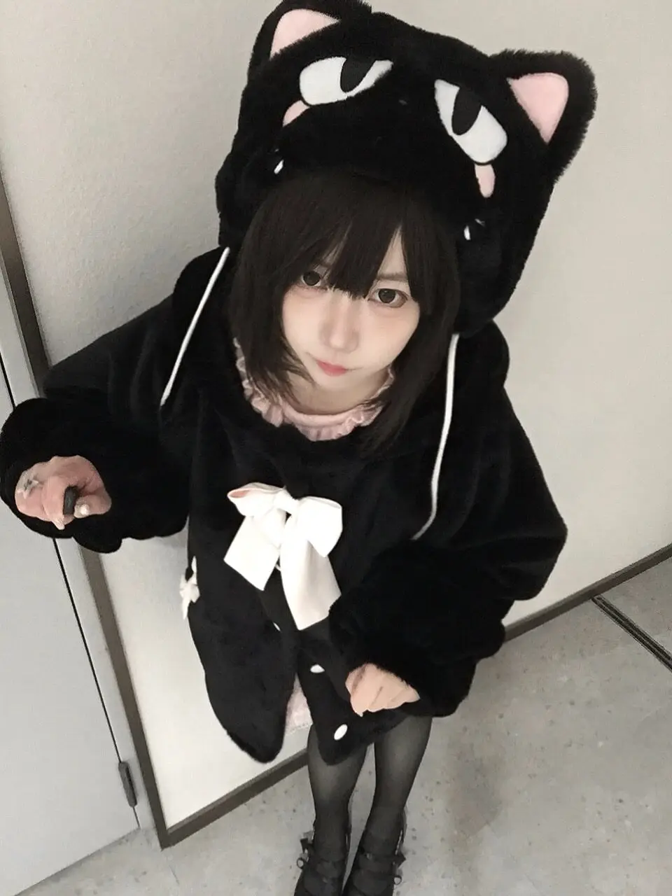 Winter Jacket WomenCat Ear Coat Black Pink Autumn and Winter Soft Sister Fluffy Cute Coat Can Be Matched with Bud Clothes