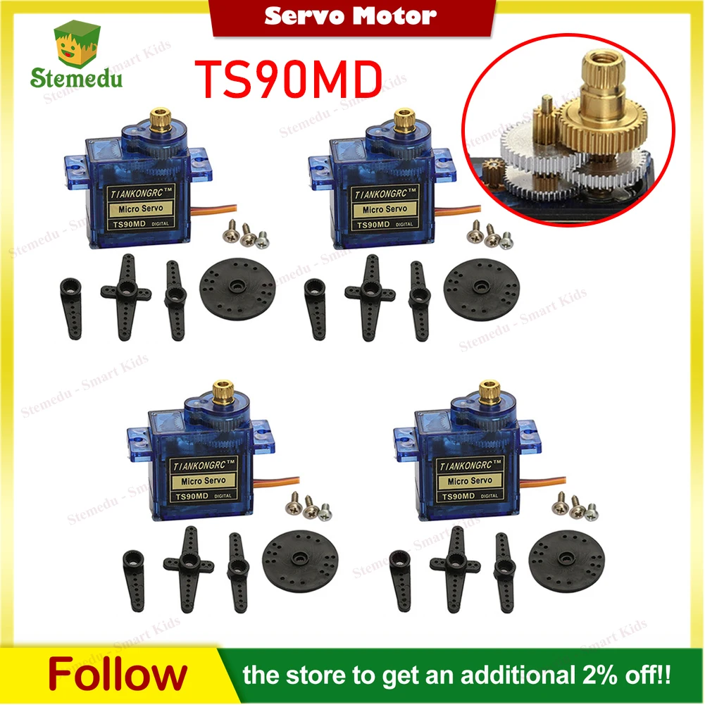 4 pezzi TS90MD Servo digitale Full Metal Gear Micro Servo 180 ° /270 ° /360 °   per modello di robot per barche per auto, elicottero RC 450