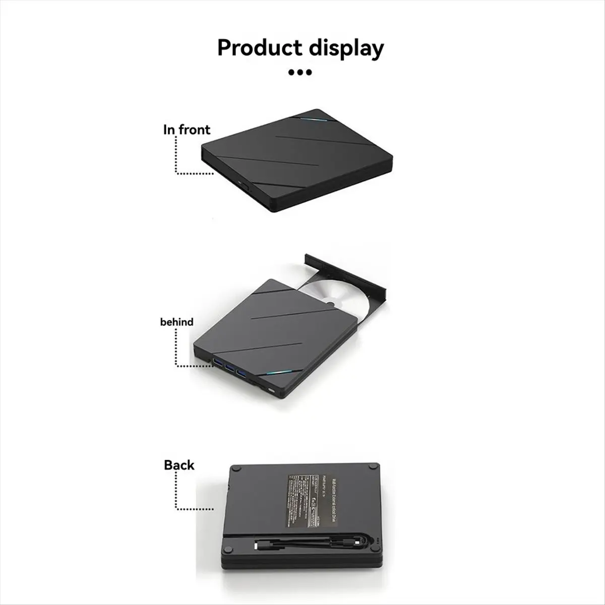 7 in 1 USB3.0 Type-C External CD DVD RW Optical Drive Tray Type DVD Burner Recorder Reader Player for Win 11/10
