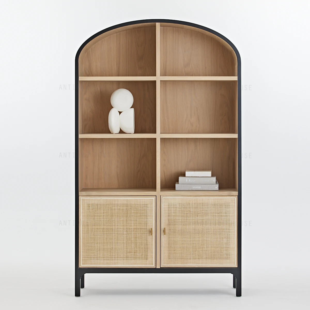 

que Boho House Organic Oak Rattan showcase Corner Bookcase Living Room Rattan Furniture Accent Arched Storage Cabinet