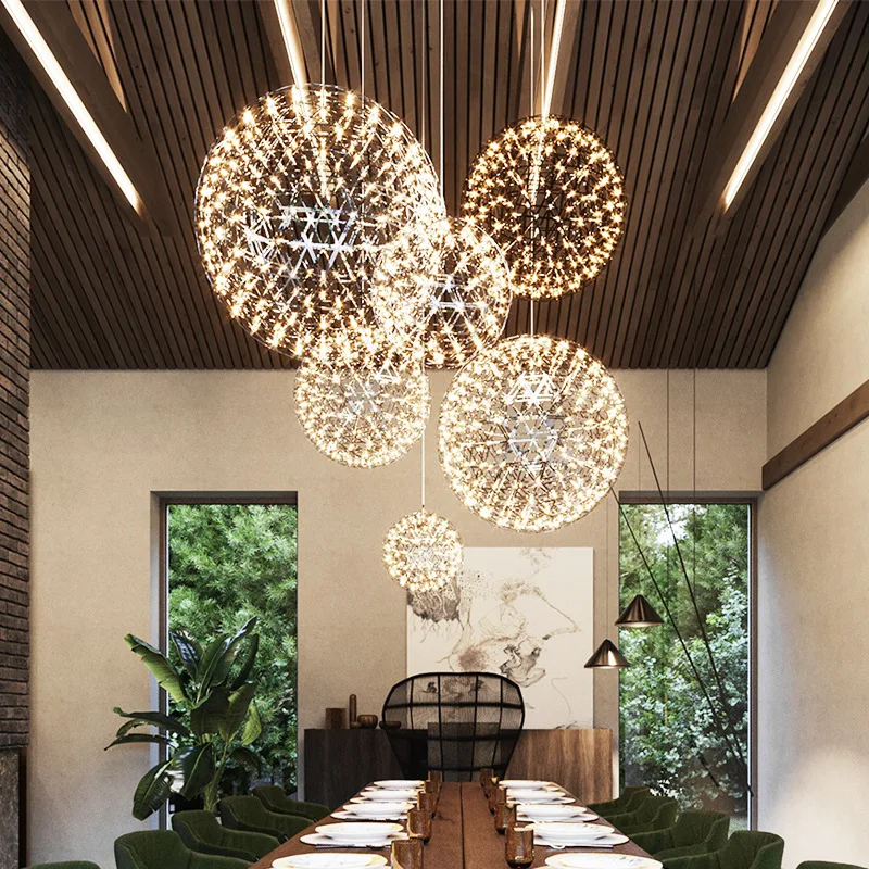 

Nordic Sparkle Ball Chandelier Lighting Round Pendant Lamp LED Designer Firework Light Shopping Mall Hotel Lobby Staircase Light