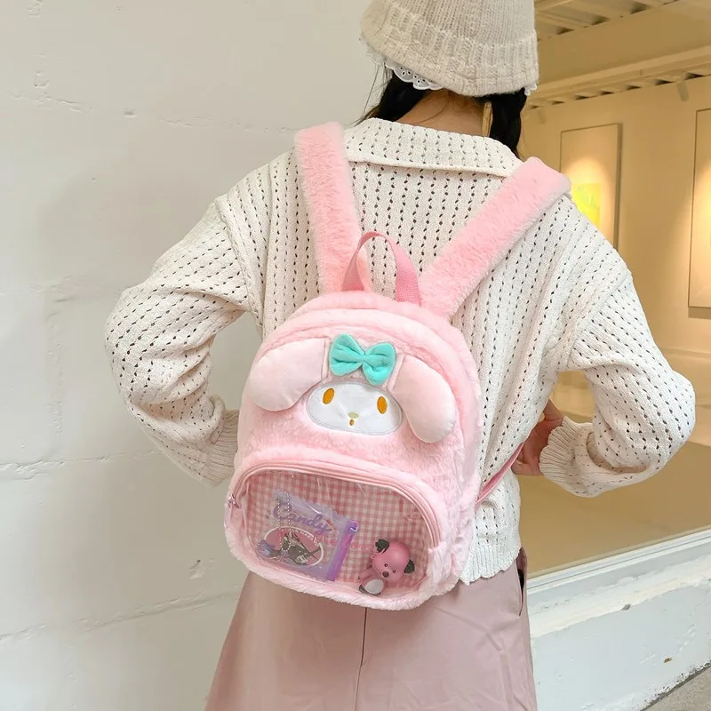 Cute Cartoon Kawaii Sanrioed Kuromi My Melody Cinnamoroll Hello Kitty Plush Backpack for Student Storage Pain Bag Backpack