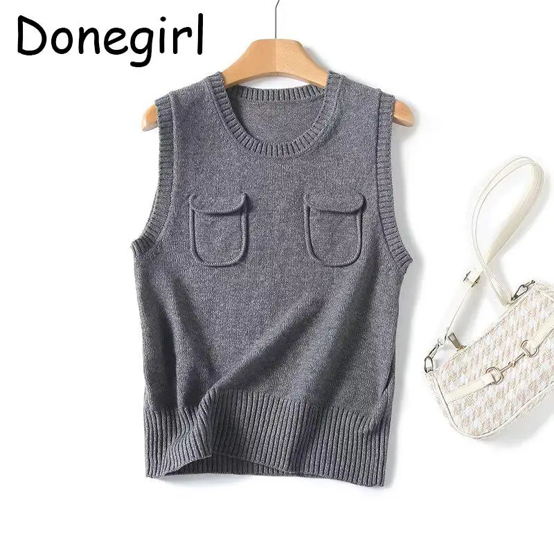 

Donegirl 2024 New Autumn Winter Women Fashion Solid Simple Versatile Knitted Vest Commute Sweater Tank Female Inside Tops Chic