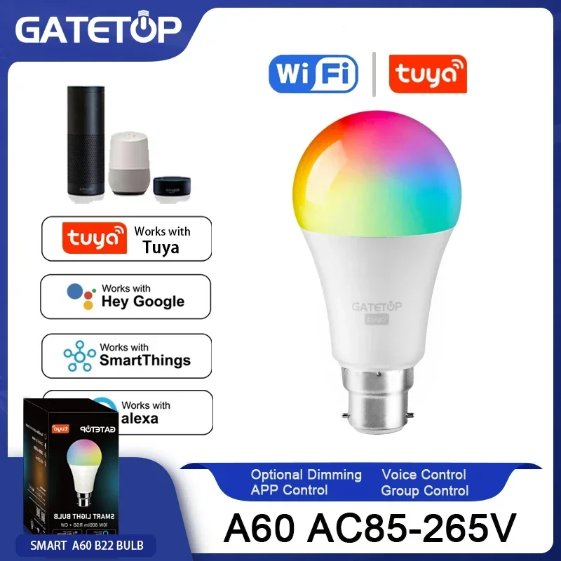 

Tuya Bulb A60 B22,Lámpara Led RGB con Control inteligente wifi,para Google Assisatnt Smart Life,AC85V-265V 10W,bombilla Dimmable