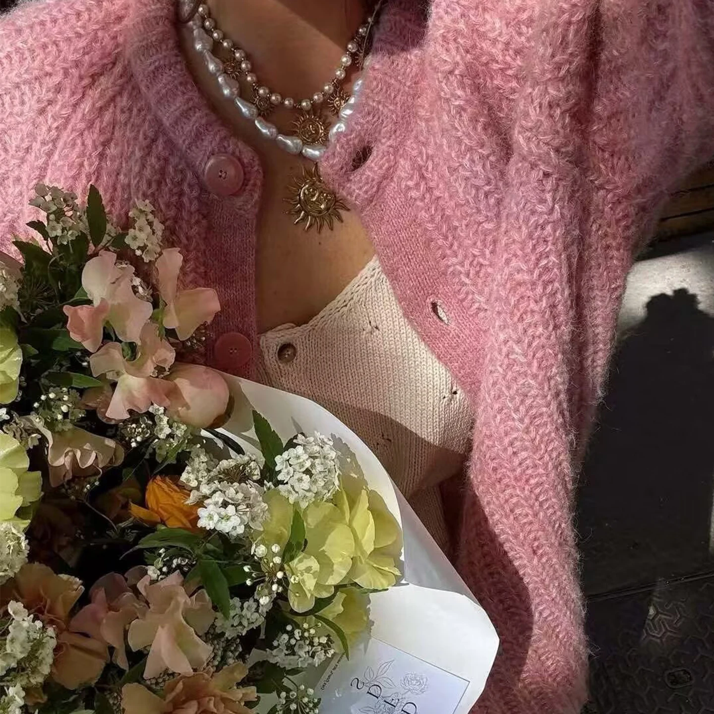 

Simple Pink Sweater Cardigan Women's Sle Summer New Arrival 2025 Lazy Faion Polyester Fiber Long Sve round Ne Coat