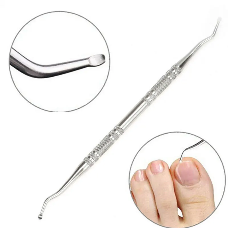 Arquivos de correção Toe Ingrown em aço inoxidável, cabeça dupla, Silver Toe Nail Care Hook, Manicure Pedicure, Toenails Clean Tools, 1Pc