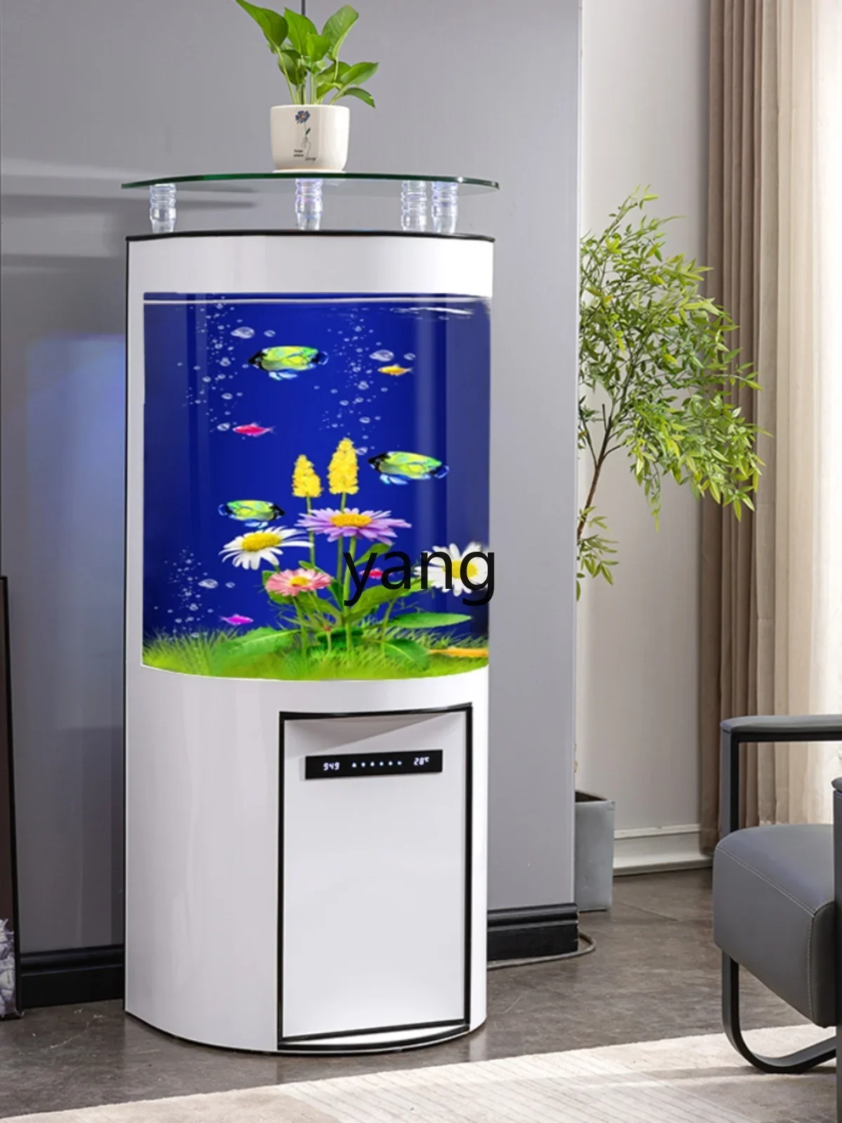 LH semi-circular fish tank living room household medium-sized wall glass cylindrical bottom filter No water change