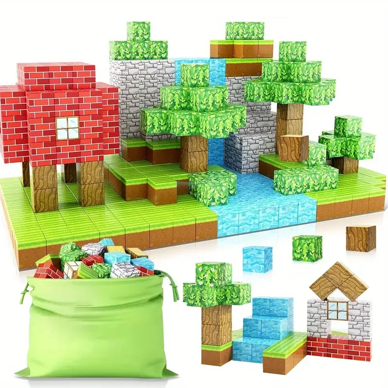 Magnetic Building Block Bricks Toy Mine World Creativity Stacking Forest Model Set Educational Toys For Kid Girl Christmas Gifts