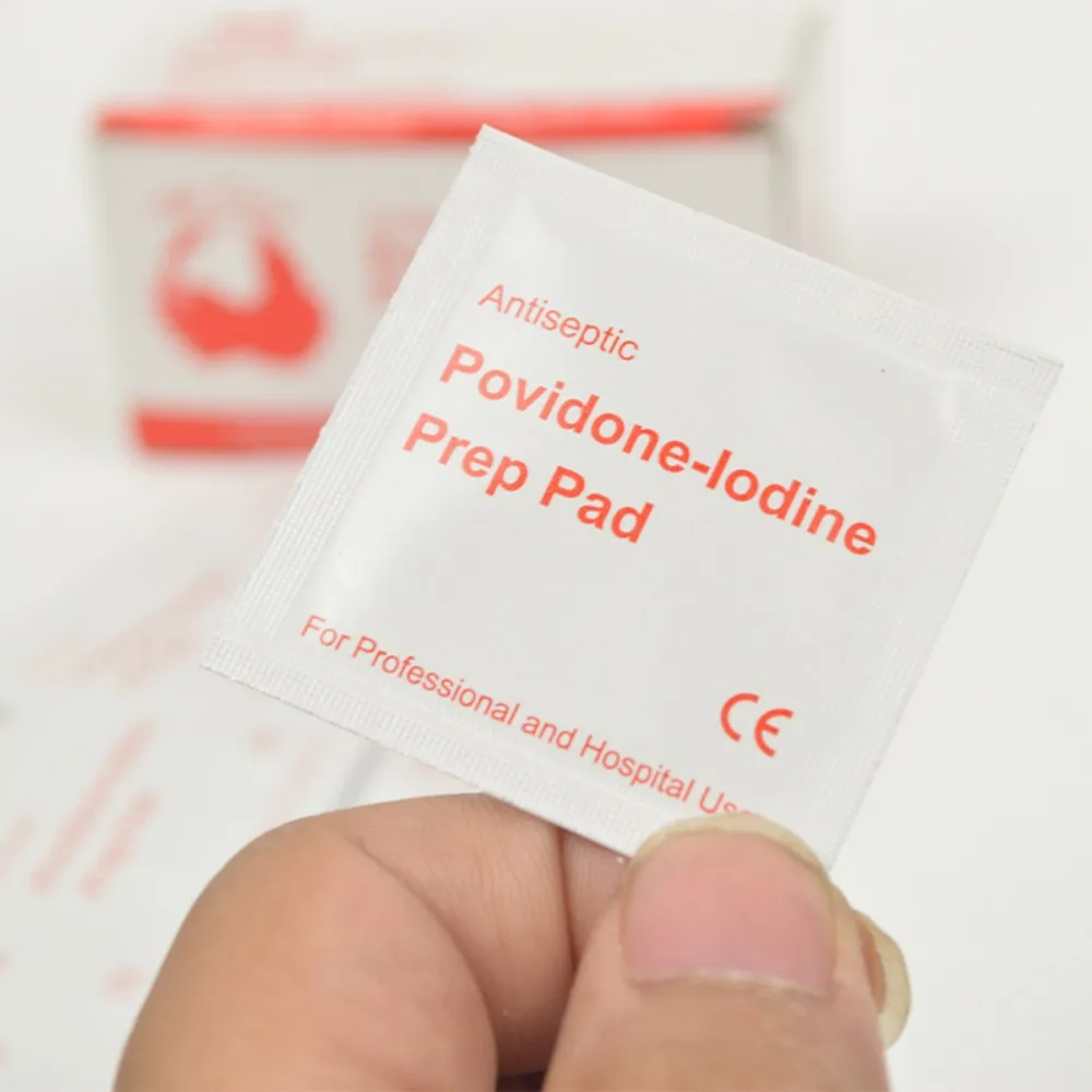 100Pcs Povidone Iodine Antiseptic Swabs Disposable Pre-Sterilized Cotton Pads for Wound Care First Aid Surgical Emergency Kits