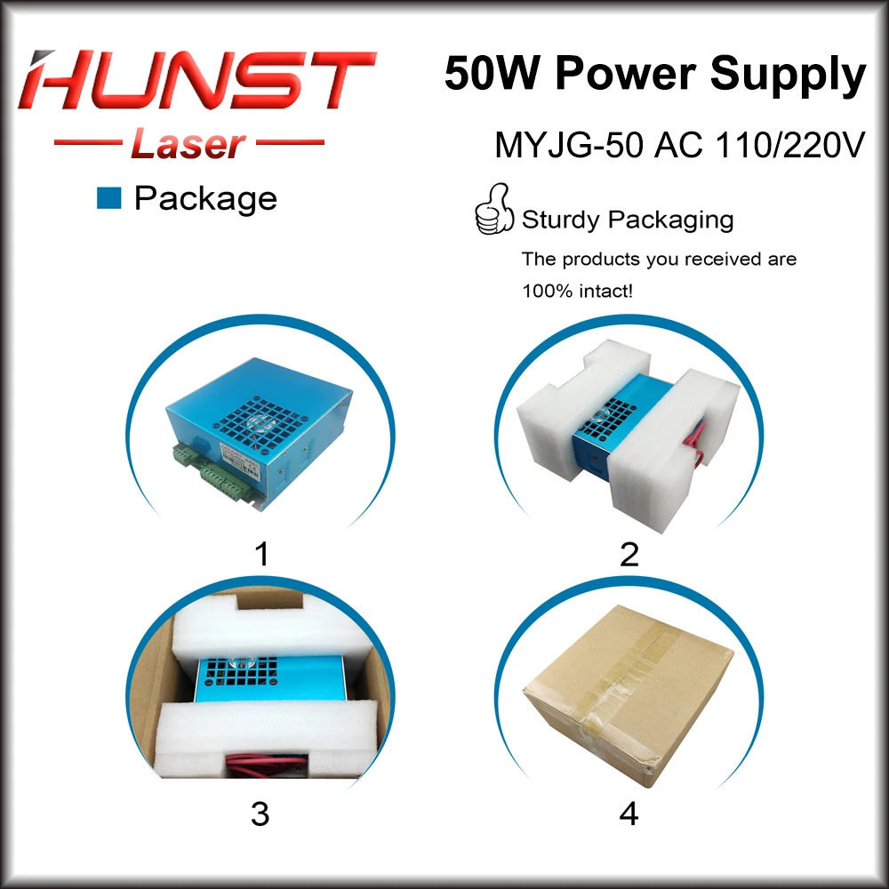 Imagem -06 - Hunst Myjg-co2 Laser Power Supply Gerador a Laser para Gravação e Máquina de Corte Tubo de Vidro 110v 220v 40 a 60w 50w