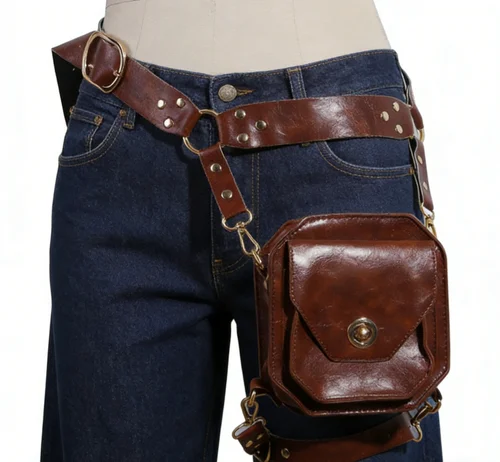 Imagen 2 del producto Bolso cuadrado pequeño de Pu para mujer, bolsa de pierna cruzada, riñonera lateral de viento para motocicleta, accesorios de personalidad de caballero Medieval