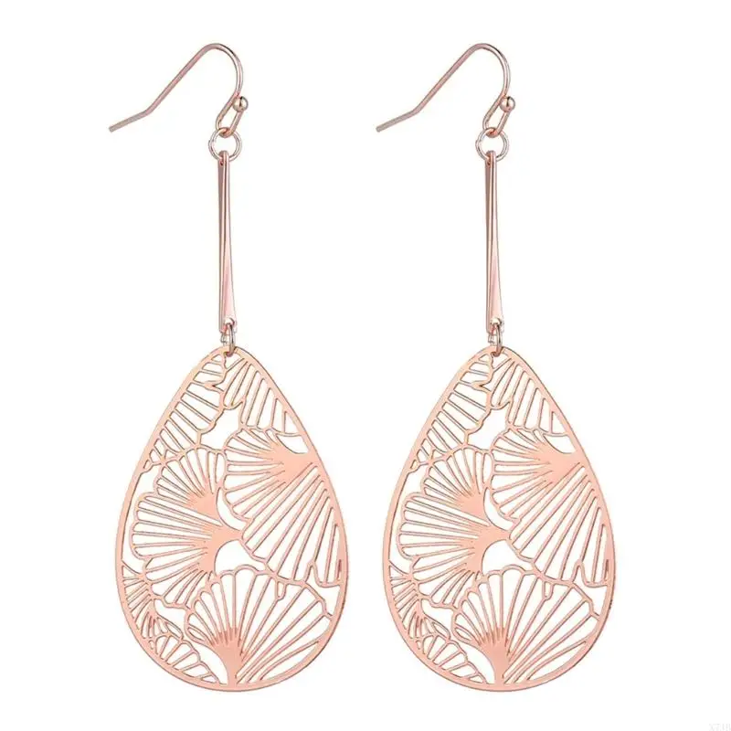  Openwork Copper Earrings with Teardrop Drop Profile, Fan-Inspired Pattern and Fishhook Ear Jewellery for Dates and Daily Wear
