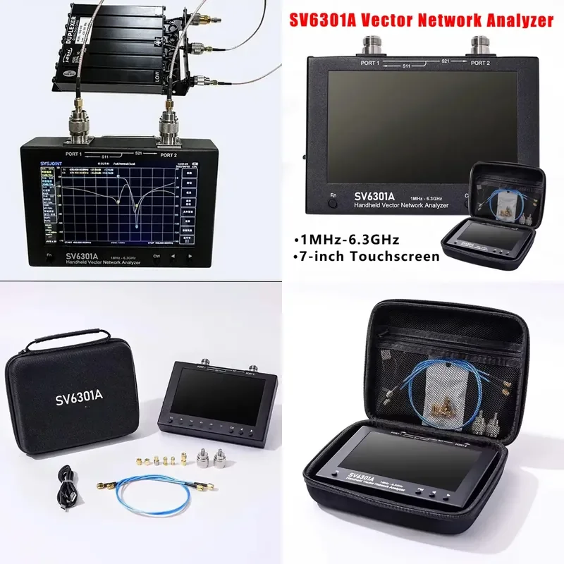 for SV6301A 7 Inch Portable Vector Network Analyzer 1MHz to 6.3GHz HF VHF UHF Antenna Tester with N SMA Adapters and