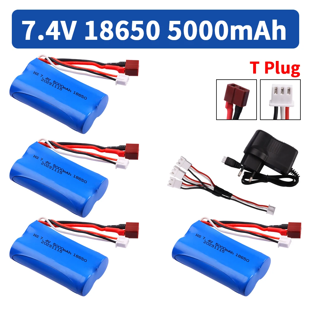 

Upgrade 7.4V 18650 5000MAH Battery for Wltoys 10428/12428/12423 / Q46 RC Car Spare Parts with charger 7.4V T plug for Power car