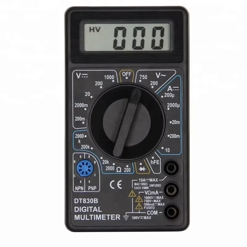 AC/DC Ammeter Voltmeter Ohm Electrical Tester Meter Low Price Battery Powered Digital Multimeter DT-830B with Test Leads