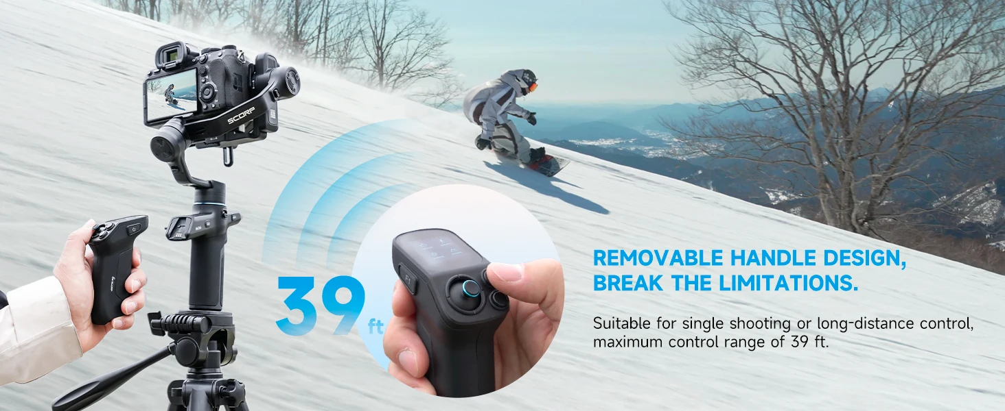 FeiyuTech SCORP Mini 3 Pro 3-in-1 Gimbal für Mirrorless-, Action-Kameras und Smartphones mit KI-Tracking 4.0, Abnehmbarer Griff, Unterstützt bis zu 2 kg, 14 h Akkulaufzeit – Detail 19