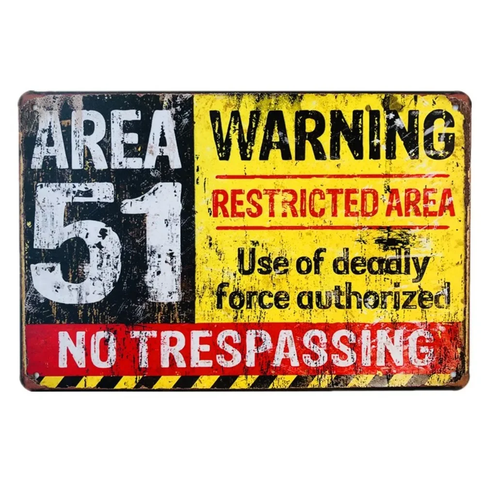 AREA 51 Vintage Metal Tin Signs Wall Plaques Art Poster Garage Wall Decor Danger Poster Painting Plaques