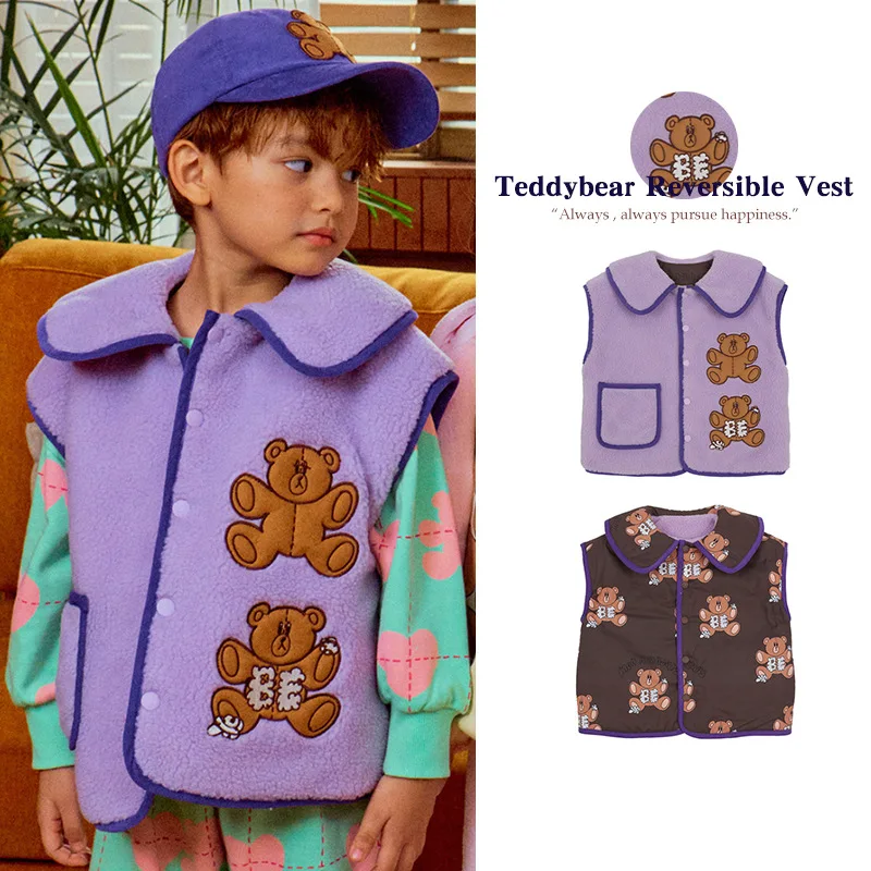 

Children's Vest BE25 Autumn and Winter New Style Boys' Warm Jacket with Cute Bear Pattern Embroidery Girls' Vest